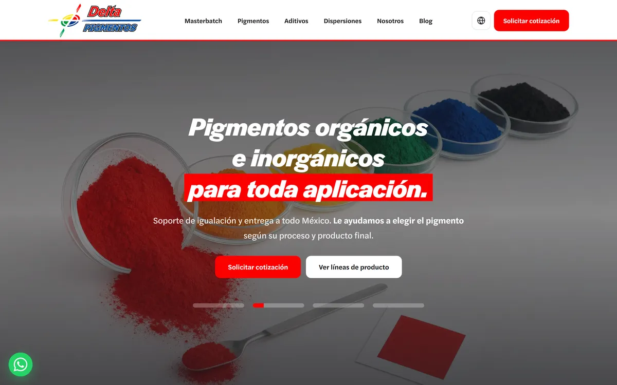 Delta Pigmentos page: organic and inorganic pigments